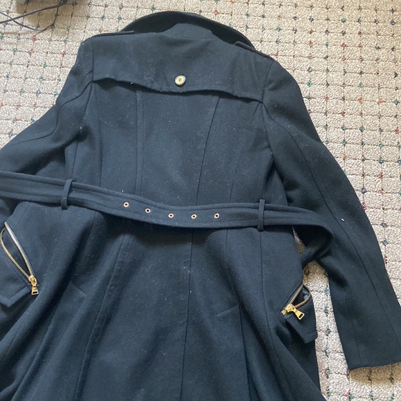 Express winter wool trench coat in black w gold buttons and zippers size XS - Picture 4 of 4